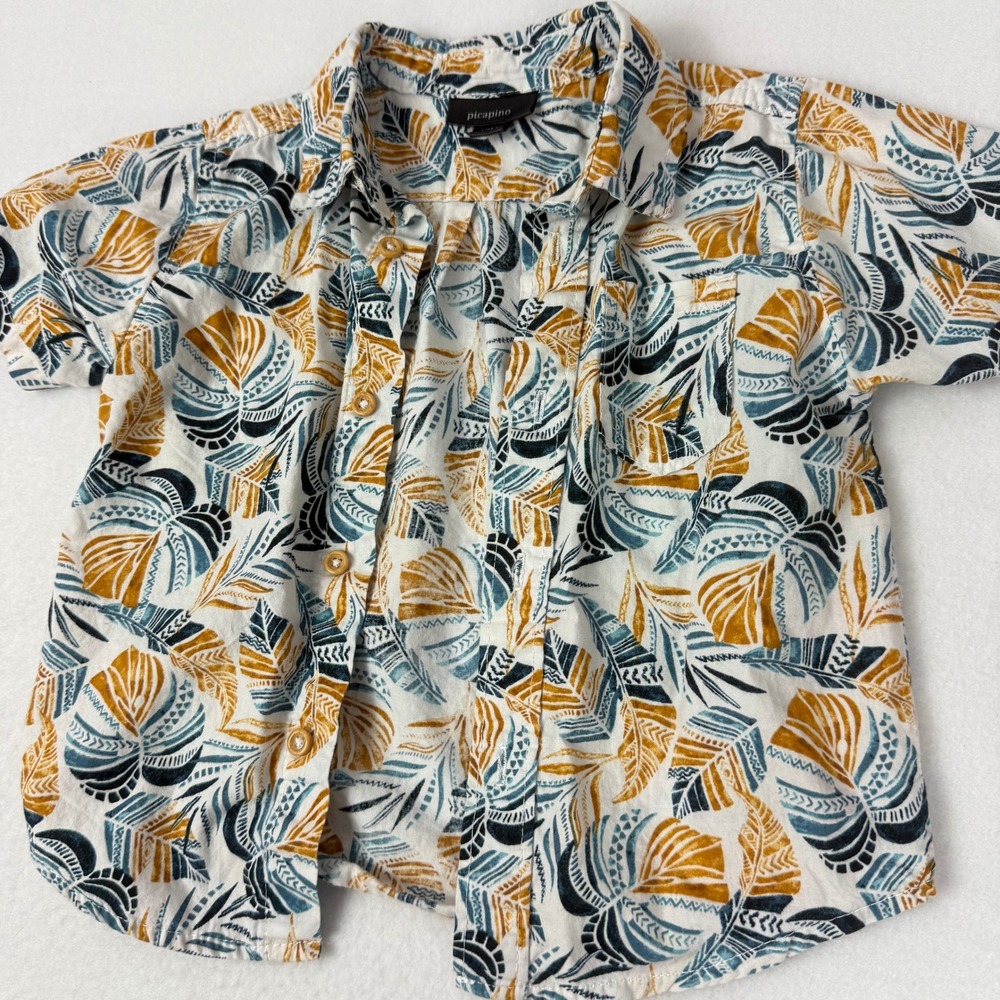Picapino Short Sleeve‎ Button Down Shirt Tropical Hawaiian Shirt Size 18M